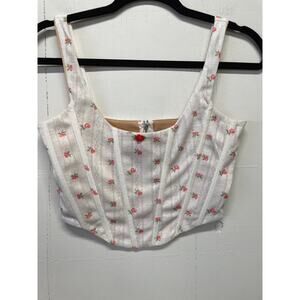 With Jean Women's White Croset with Pink Flowers Size Small - Has Boning